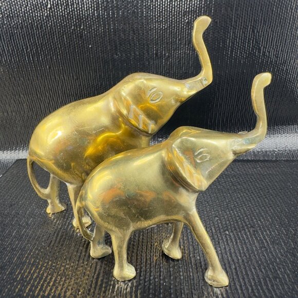 Vintage 1980s Heavy Metal Brass Elephant Figurine Set 2 Figure Decorative VTG - Picture 11 of 13